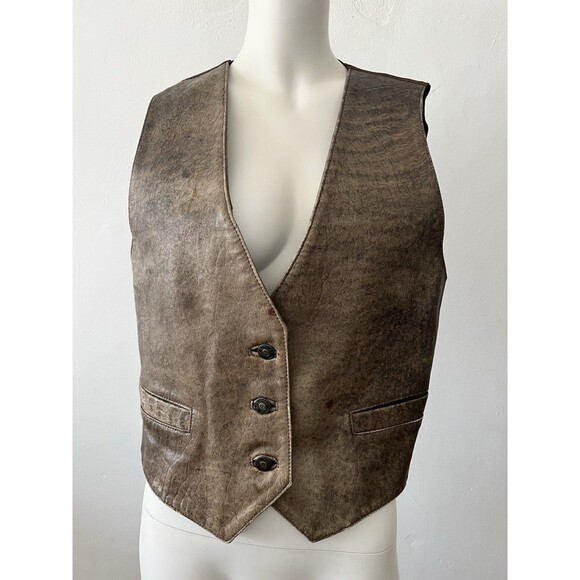 Pierre Balmain Paris Olive Green Rustic Distresssd Leather Vest Size 2 w/flaws
